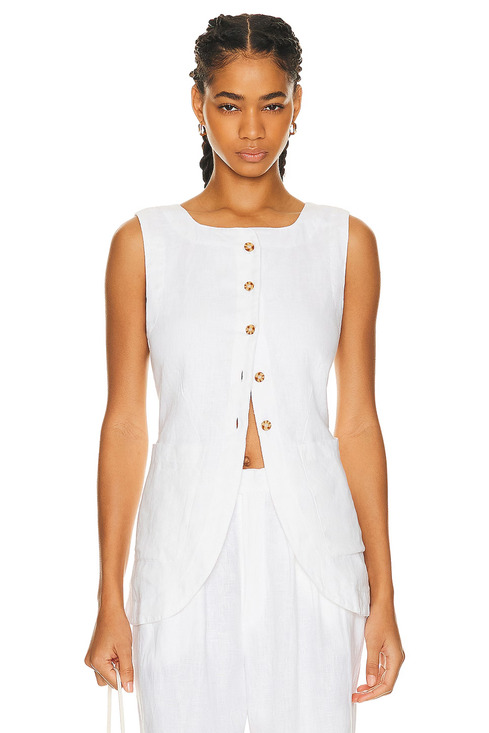 Posse Tops - Posse Linen Ivory Emma Vest Button Down XXS Women's